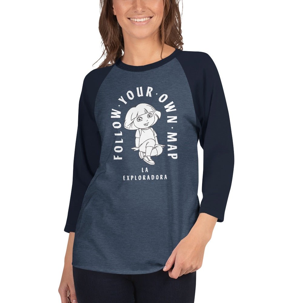 Dora the Explorer Follow Your Own Map Unisex 3/4 Sleeve Raglan Shirt - Paramount Shop