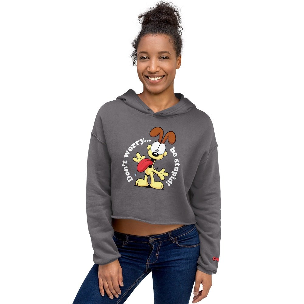 Garfield Don't Worry Be Stupid Women's Fleece Crop Hooded Sweatshirt - Paramount Shop