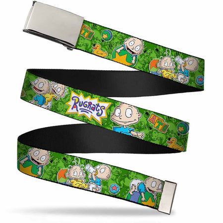 Rugrats Tommy & Dil Poses Chrome Buckle Green Web Belt - Paramount Shop