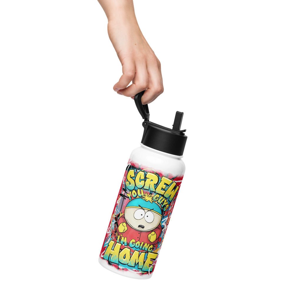 South Park Cartman Screw You Guys Stainless Steel Water Bottle with a Straw Lid - Paramount Shop