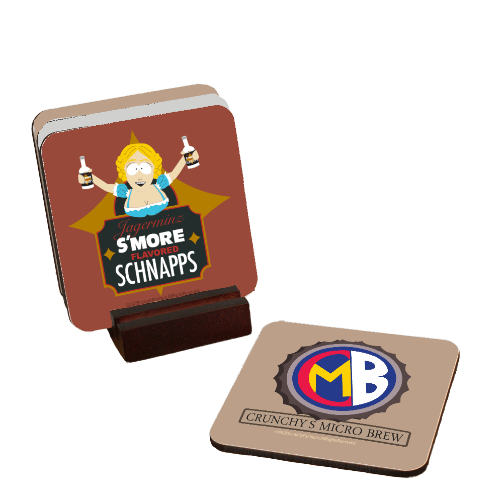 South Park Crunchy's Micro Brew Coasters with Mahogany Holder - Paramount Shop