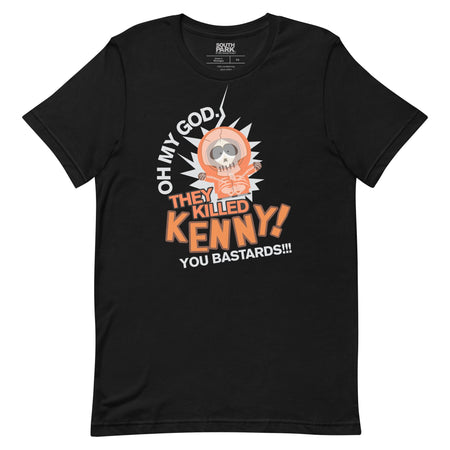 South Park black t-shirt featuring the They Killed Kenny graphic centered on the front chest