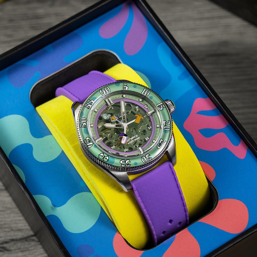Spinnaker Croft Mid - Size Skeleton Automatic SpongeBob SquarePants Limited Edition Purple Watch - Paramount Shop