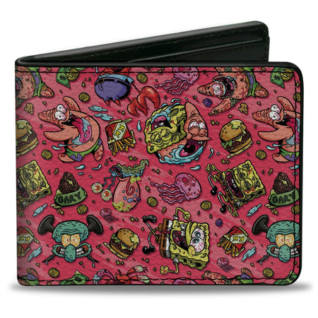 SpongeBob Bi - Fold Wallet Funky Character Swirl Collage Pink Vegan Leather - Paramount Shop
