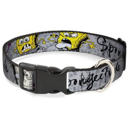 SpongeBob Dog Collar 3 - Poses SPONGEITUDE Plastic Clip Adjustable Grays/Black - Paramount Shop