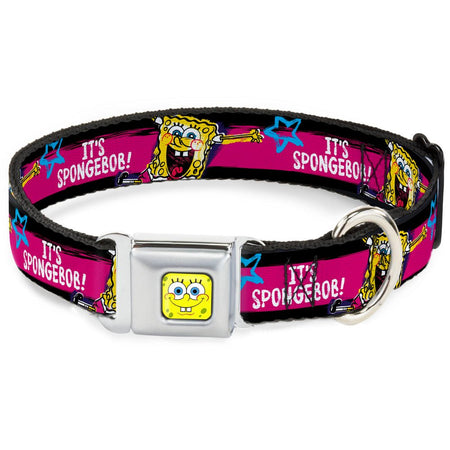 SpongeBob Dog Collar SpongeBob Face Close - Up Design Multi - Color Stripe Seatbelt Buckle - Paramount Shop