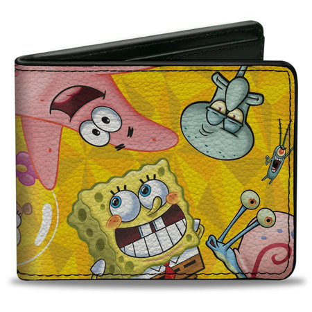 SpongeBob SquarePants Bi - Fold Wallet Characters Pose Toss Vegan Leather ID Holder Yellows - Paramount Shop