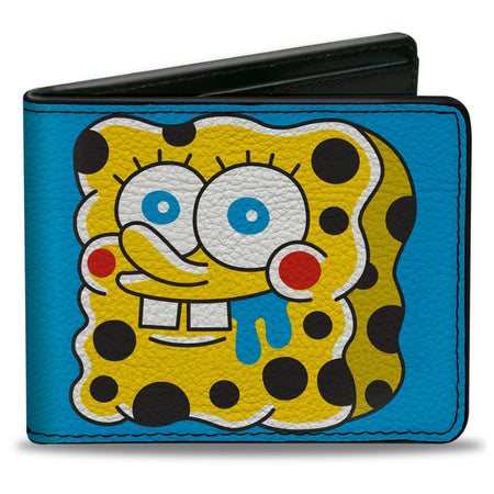 SpongeBob SquarePants Bi - Fold Wallet Drooling Melting Faces Men's Vegan Leather Blue - Paramount Shop
