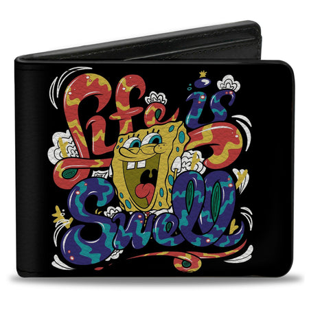 SpongeBob SquarePants Bi - Fold Wallet LIFE IS SWELL Swirl Men's Vegan Leather - Paramount Shop