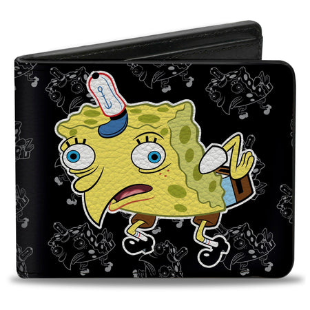 SpongeBob SquarePants Bi - Fold Wallet Mocking SpongeBob Pose Outline Black Gray - Paramount Shop