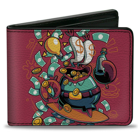 SpongeBob SquarePants Bi - Fold Wallet Mr. Krabs Dollar Sign Pose Pink - Paramount Shop