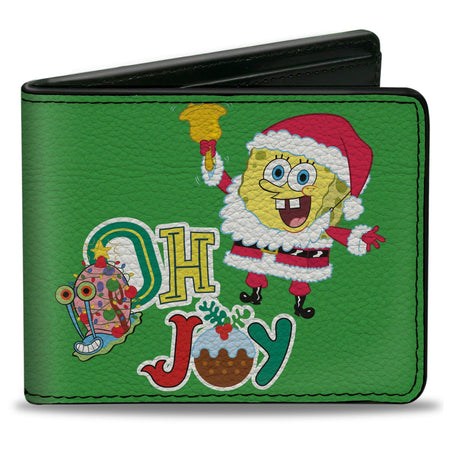 SpongeBob SquarePants Bi - Fold Wallet OH JOY Holiday Christmas Pose Men's Green Vegan Leather - Paramount Shop