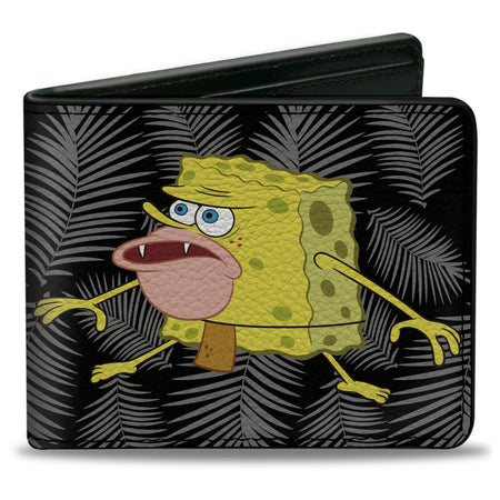 SpongeBob SquarePants Bi - Fold Wallet Primitive Sponge Pose Leaves Black Gray - Paramount Shop