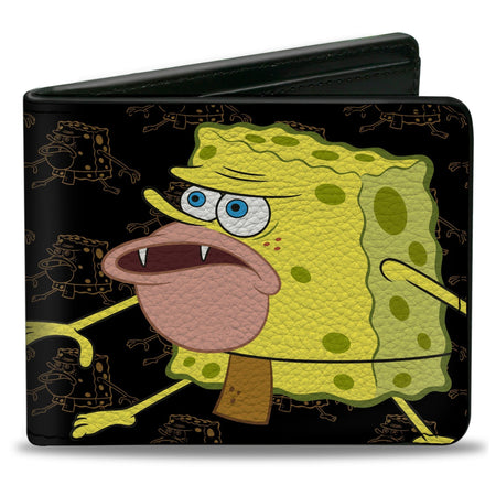 SpongeBob SquarePants Bi - Fold Wallet Primitive Sponge Pose Outline Premium Vegan Leather Black Brown - Paramount Shop
