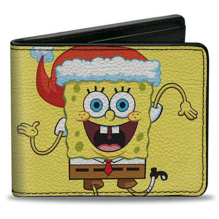 SpongeBob SquarePants Bi - Fold Wallet Wavy Arms Santa Holiday Christmas Pose Men's Yellow - Paramount Shop