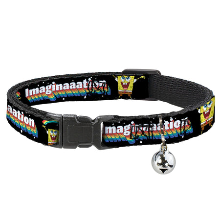 SpongeBob SquarePants Cat Collar Arms Up Rainbow Pose IMAGINAAATION Breakaway with Bell Black Multi Color - Paramount Shop