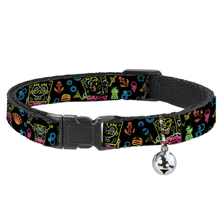 SpongeBob SquarePants Cat Collar Electric Poses Elements Breakaway with Bell Black Multi Color Adjustable - Paramount Shop