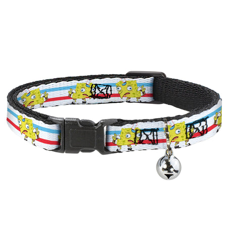 SpongeBob SquarePants Cat Collar Mocking Pose Stripe White Blue Red Breakaway with Bell - Paramount Shop
