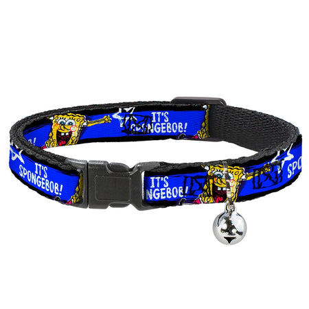 SpongeBob SquarePants Cat Collar Pose Stripe Breakaway with Bell Adjustable Black Blue White - Paramount Shop