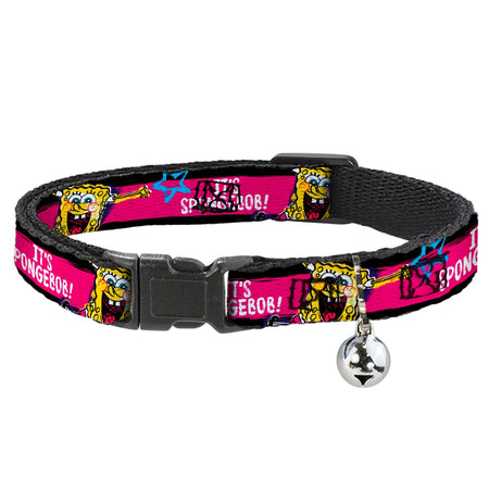 SpongeBob SquarePants Cat Collar Poses Stripe Breakaway with Bell Black Pink Blue White - Paramount Shop