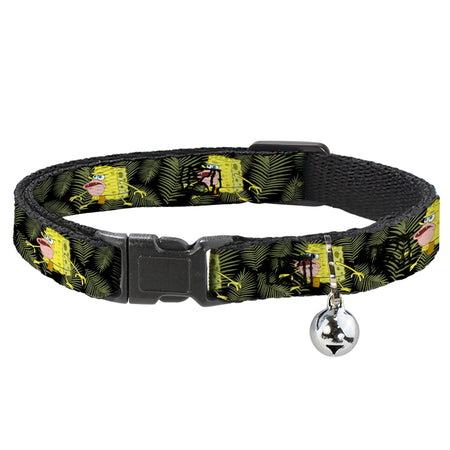 SpongeBob SquarePants Cat Collar Primitive Sponge Pose Leaves Breakaway with Bell Black Green - Paramount Shop