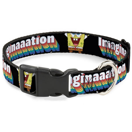 SpongeBob SquarePants Dog Collar Arms Up Rainbow Pose IMAGINAAATION Durable Polyester Black/Multi - Paramount Shop