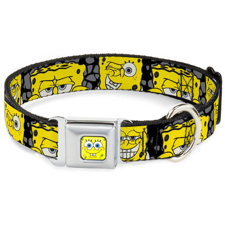 SpongeBob SquarePants Dog Collar Face Close - Up Seatbelt Buckle Black/Gray/Yellow - Paramount Shop