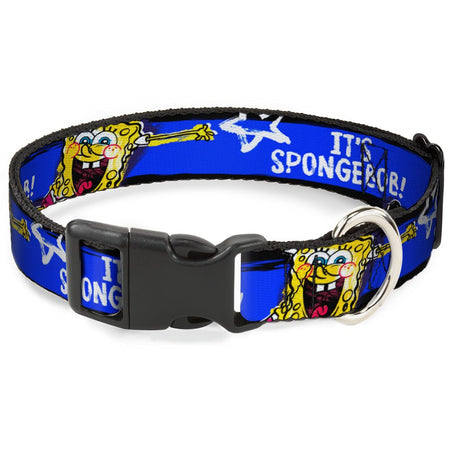 SpongeBob SquarePants Dog Collar Pose It's SpongeBob! Stripe Plastic Clip Black/Blue/White - Paramount Shop