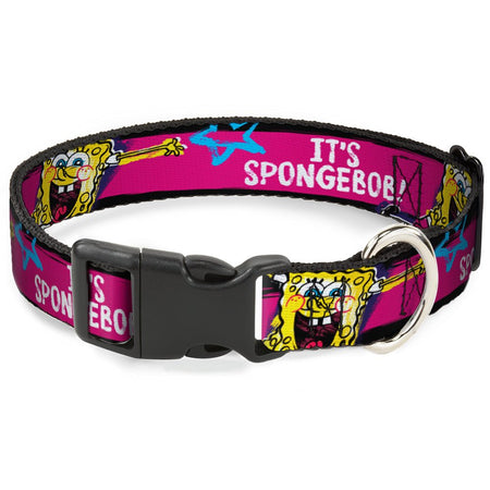 SpongeBob SquarePants Dog Collar Pose Stripe Plastic Clip Black/Pink/Blue/White Adjustable - Paramount Shop