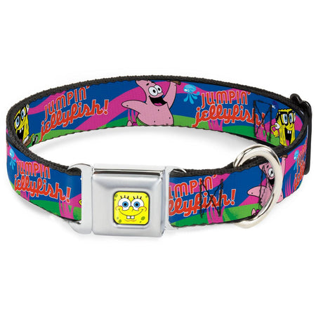 SpongeBob SquarePants Dog Collar SpongeBob Face Close - Up Jumpin' Jellyfish Multi - Color Seatbelt Buckle - Paramount Shop