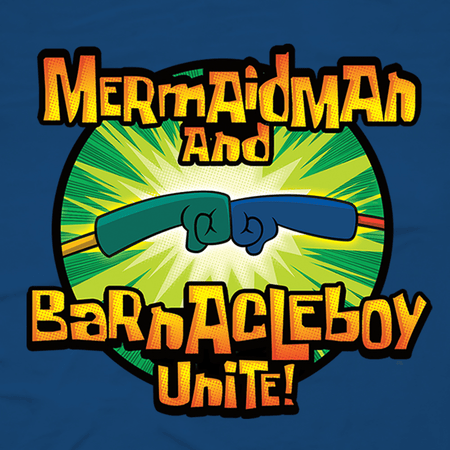SpongeBob SquarePants Mermaidman and Barnacleboy Unite Logo Sherpa Blanket - Paramount Shop