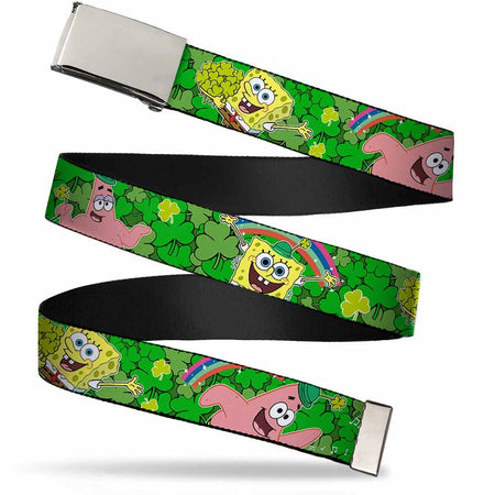 SpongeBob SquarePants & Patrick Starfish Web Belt St. Patrick's Day Poses Chrome Buckle - Paramount Shop