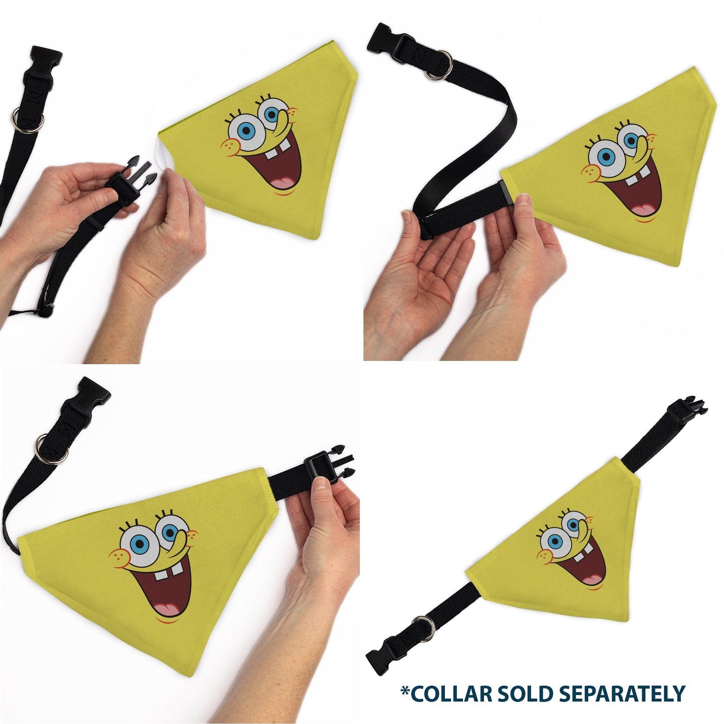 SpongeBob SquarePants Pet Bandana Excited Smile Expression Over - the - Collar Double - Sided Print Yellow - Paramount Shop