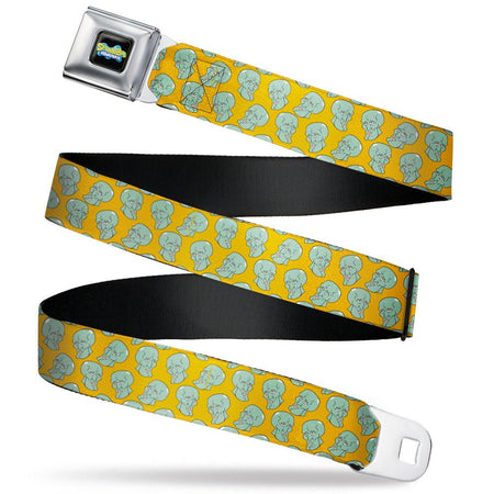 SpongeBob SquarePants Seatbelt Belt Black/Blues Logo Handsome Squidward Face Orange Webbing - Paramount Shop
