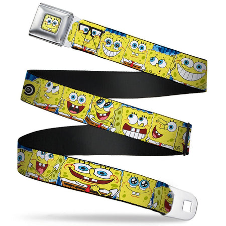 SpongeBob SquarePants Seatbelt Belt Face Close - Up Expressions Stripe Full Color Blue - Paramount Shop