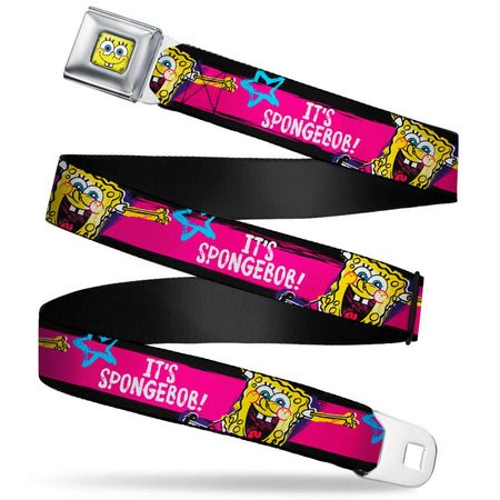 SpongeBob SquarePants Seatbelt Belt Face Close - Up Full Color Stripe Black/Pink/Blue/White - Paramount Shop