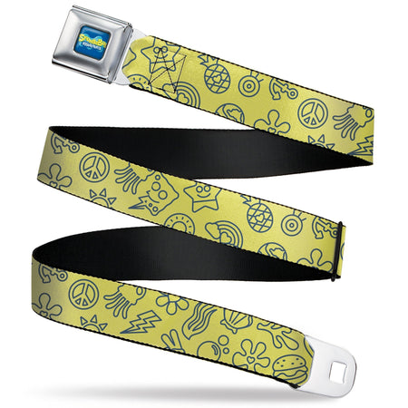 SpongeBob SquarePants Seatbelt Belt Friends Line Art Collage Yellow Gray - Paramount Shop