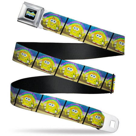 SpongeBob SquarePants Seatbelt Belt Logo Smiling Rainbow Blocks Black Blues - Paramount Shop