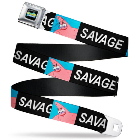 SpongeBob SquarePants Seatbelt Belt SpongeBob Patrick Star SAVAGE Pose Block Full Color Black/Blues 1.5 Inch - Paramount Shop