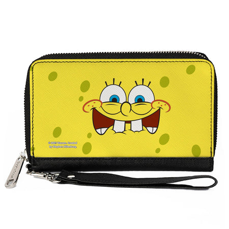 SpongeBob SquarePants Wallet Biting Lip Face Centered Zip Around Vegan Leather. - Paramount Shop