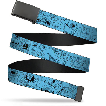 SpongeBob SquarePants Web Belt Doodle Poses Black Buckle Blue/Black Webbing - Paramount Shop