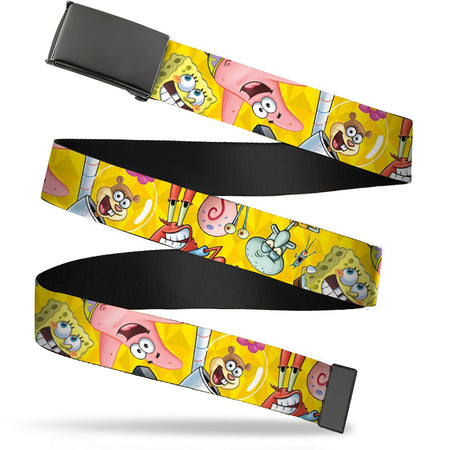 SpongeBob SquarePants Web Belt SpongeBob and Friends Poses Adjustable Yellow Black Buckle - Paramount Shop