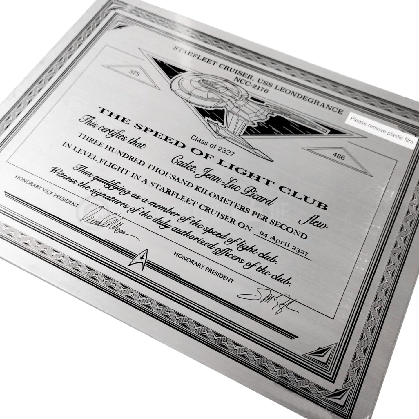 Star Trek Collectibles Speed Of Light Club Metal Plaque Replica - Paramount Shop