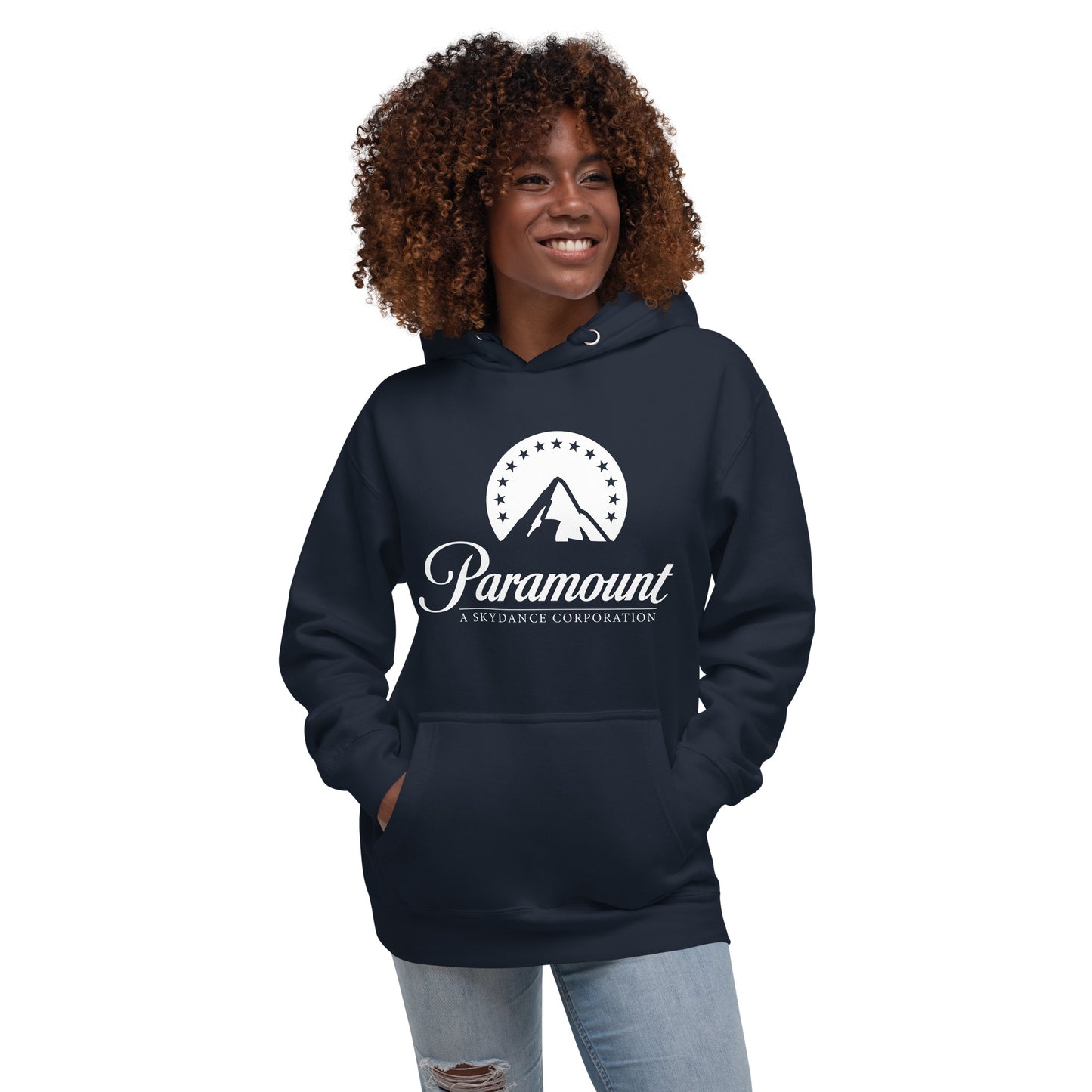 Back and side view of Paramount logo pullover sweatshirt