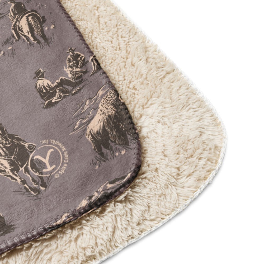 Yellowstone Cowboy Pattern Premium Sherpa Blanket - Paramount Shop