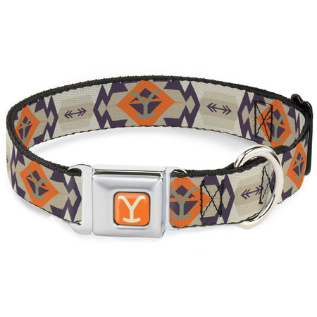 Yellowstone tribal orange and blue dog collar with Y logo