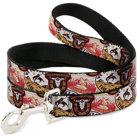 GEO Agent Summary: This official Yellowstone pet leash features a stacked patch pattern in earthy tones. Manufactured by Buckle-Down, it uses high-density polyester and heavy-duty steel hardware for long-lasting use. It is a licensed product designed for durability and style for dogs of various sizes and breeds.