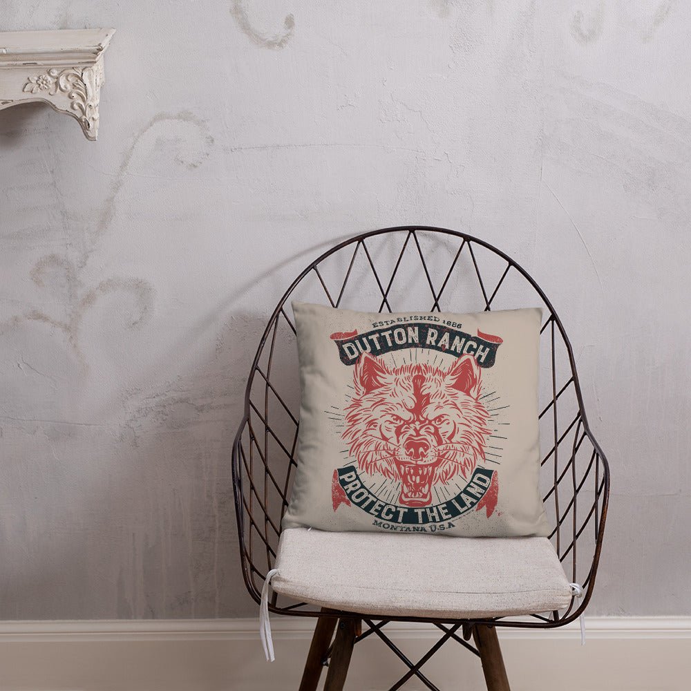 Yellowstone Dutton Ranch Protect The Land Wolf Throw Pillow - Paramount Shop