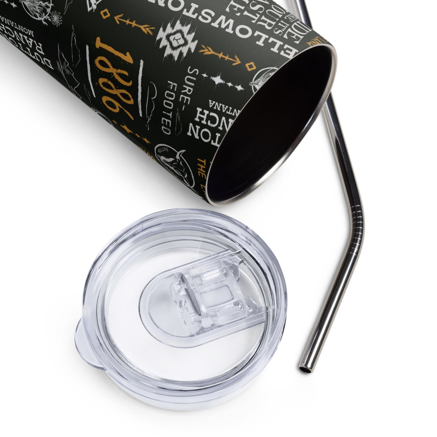 Yellowstone Logo Pattern Stainless Steel Tumbler with Straw - Paramount Shop