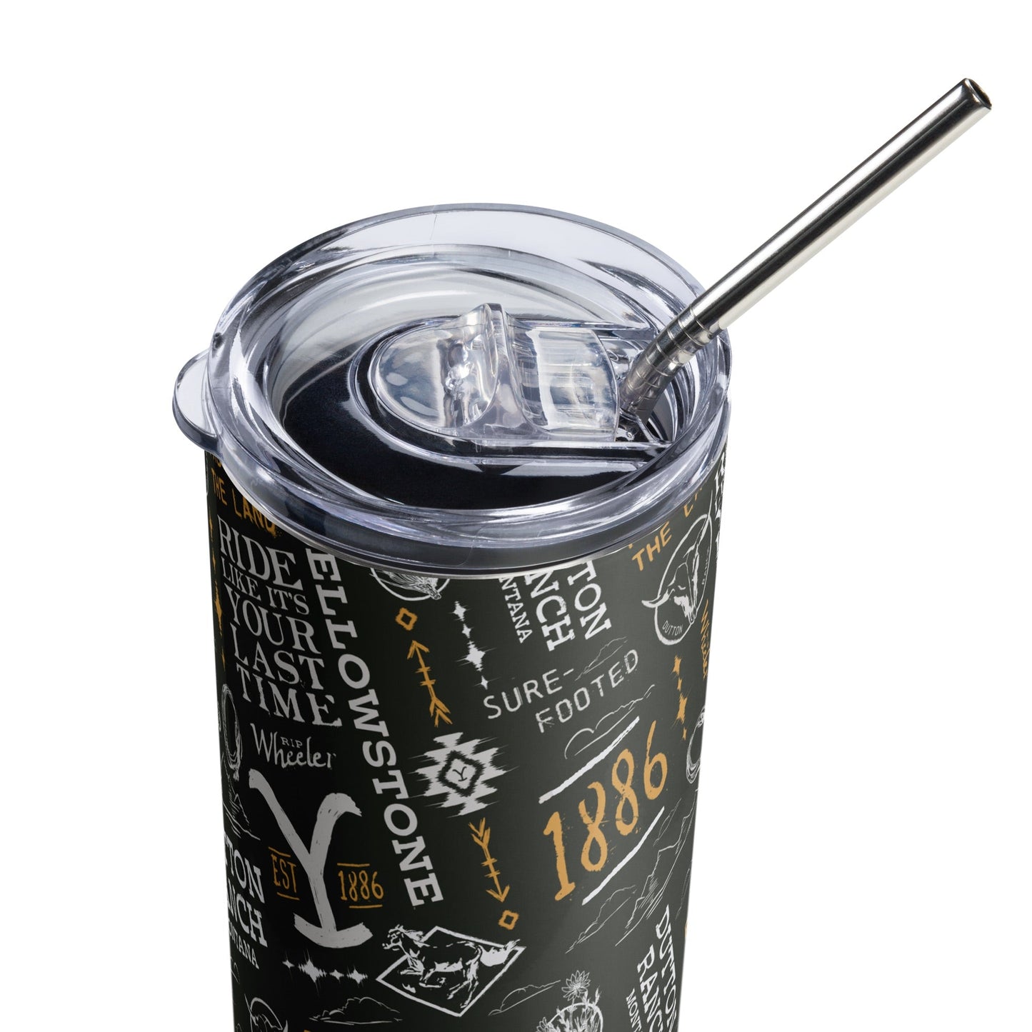Yellowstone Logo Pattern Stainless Steel Tumbler with Straw - Paramount Shop